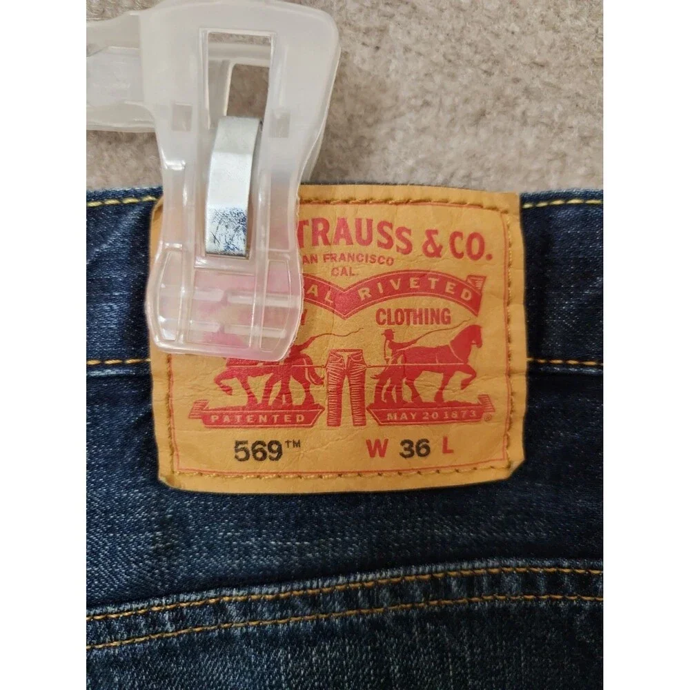 Levis 569 Loose Straight Denim Shorts Mens 36 Blue Dark Wash 100% Cotton